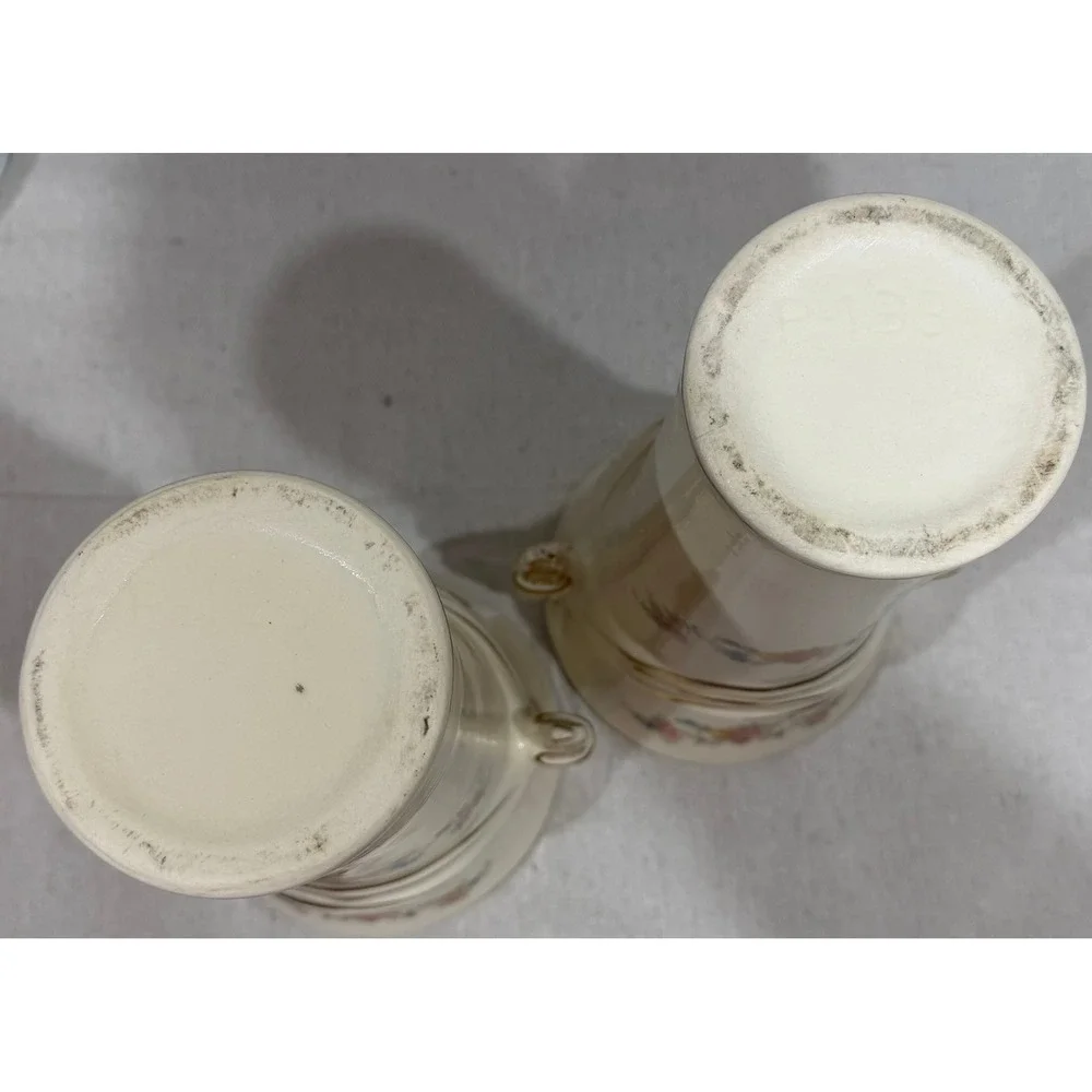 Vintage 1950s Floral Ceramic Mantel Vases Gold Gilt Draped Swag Pair P-133